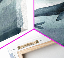 Carregar imagem no visualizador da galeria, Framed Wall Art Blue Whale Painting, Watercolor Painting, Whale Print, Whale and Boat, Whale Nursery, Humpback Whale, Framed Wall Art