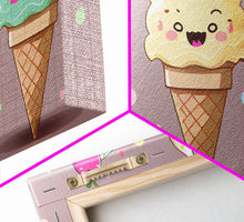 Load image into Gallery viewer, Ice Cream Wall Art, Framed Canvas Print, Cute Kawaii Art, Anime Style Wall Art, Ice Cream Parlor Art, Ice Cream Shop