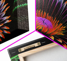 Load image into Gallery viewer, Neon Flowers Wall Art, Framed Canvas Print, Original Flower Painting, Mother's Day Gift, Floral Decor, Black Background Flower Art