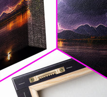 Carregar imagem no visualizador da galeria, Full moon canvas print, Lightning storm over a mountain lake at night, cool wall art, awesome wall art