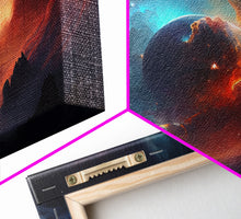 Load image into Gallery viewer, Beautiful Science Fiction Wall Art, Synthwave Style Scifi Art, Framed Canvas Print, Panoramic Alien Worlds and Star Filled Night Sky