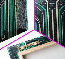 Load image into Gallery viewer, Art Deco Pattern Wall art, Framed Canvas Print, Art Deco, Green colors art, Patterns art, Office wall art, Wonderful art, Stained glass art