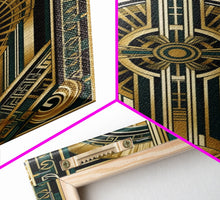 Load image into Gallery viewer, Art Deco Pattern Wall art | Framed Canvas Print | Art Deco | Gold & green art | Wonderful art | Lines art | Geometric art | Living room art