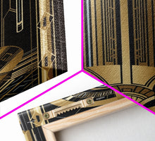 Load image into Gallery viewer, Art Deco Pattern Wall art, Framed Canvas Print, Art Deco, Gold & black art, Wonderful art, Lines art, Blue colors, Abstract art, Patterns