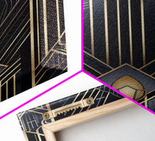 Carregar imagem no visualizador da galeria, Art Deco Wall art, Framed Canvas Print, Art Deco, Gold & blue art, Guest room art, Midcentury Modern, Stained glass art, Original painting