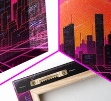 Cargar imagen en el visor de la galería, City Wall Art | Framed Canvas Print | Living room art | Lines | Retro | Wonderful art | Landscape | Outrun Style | Futuristic | Synthwave