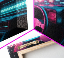Carregar imagem no visualizador da galeria, Car interior Wall Art | Framed Canvas Print | Living room art | Neon Lights | Outrun Style | Guest room art | Retro art | Beautiful Art