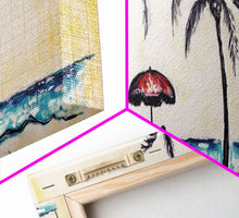 Load image into Gallery viewer, Couple In Beach Scene Art, Minimalist Beach Canvas Art Print, Palm Trees, Canvas Wall Art Beach, Panoramic, Wall Art, Canvas Print