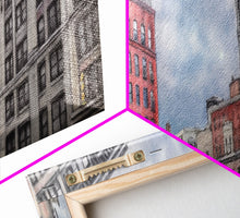 Cargar imagen en el visor de la galería, Colored Pencil City Canvas Print, Large Urban Art Print, Cityscape Art, Buildings, Red, Vibrant Art, Panoramic, Wall Art, Canvas Print
