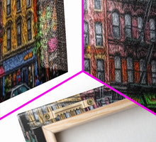 Carregar imagem no visualizador da galeria, Abstract Row Of Buildings City Canvas Print, Large Urban Art Print, Cityscape Art, Vibrant Art, Panoramic, Wall Art, Canvas Print