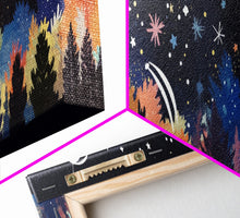 Carregar imagem no visualizador da galeria, Abstract Forest Art, Dark Forest Art, Autumn Canvas Print, Starry Night Sky, Framed Canvas Print, Panoramic, Wall Art, Canvas Print