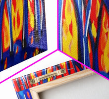 Cargar imagen en el visor de la galería, Forest On Fire, Red Flames, Blue Trees, Abstract Forest Art, Canvas Wall Decor, Large Art Print, Panoramic, Wall Art, Canvas Print