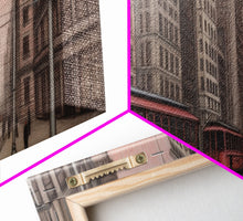 Cargar imagen en el visor de la galería, Colored Pencil Streetcar Urban Art Print, Red Train, Tram In The City, Sketch Art, City Art, Urban Print, Panoramic, Wall Art, Canvas Print