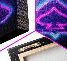 Load image into Gallery viewer, Glowing Neon Lights Pink Spades Wall Decor, Poker Wall Art, Cards, Minimalist Print, Wall Decor, Canvas Print, Wall Art, Framed Canvas