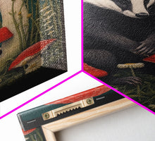 Carregar imagem no visualizador da galeria, Badger Wall Decor, Cute Badger, Mushrooms Wall Decor, Animal Wall Art, Wall Decor, Canvas Print, Wall Art, Framed Canvas