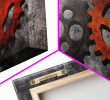 Load image into Gallery viewer, Gears Wall Art, Mechanical Design Wall Decor, Steampunk Art, Red Black, Panoramic Wall Decor, Canvas Print, Wall Art, Framed Canvas Art