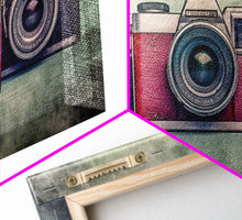 Carregar imagem no visualizador da galeria, Film Camera Wall Decor, Retro Camera Wall Art, Red Camera, Photography Art, Panoramic Wall Decor, Canvas Print, Wall Art, Framed Canvas Art