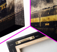 Load image into Gallery viewer, Black Yellow Locomotive Wall Decor, Railroad Wall Decor, Railway Wall Art, Panoramic Wall Decor, Canvas Print, Wall Art, Framed Canvas Art