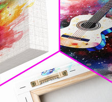 Cargar imagen en el visor de la galería, Cosmic Acoustic Guitar Wall Art Framed Canvas Print, Guitar Art, Guitar Wall Art, Music Art, Guitar Poster, Guitar Player Gift, Guitar Gifts