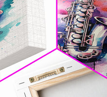 Load image into Gallery viewer, Bassett Clarinet Wall Art, Musician Gift, Framed Canvas Print, Clarinet Print, Musical Instrument Art, Gift For Musician, Graffiti Music Art