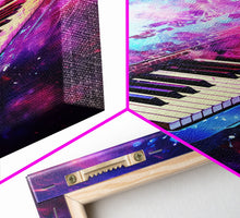 Cargar imagen en el visor de la galería, Cosmic Keyboard, Galaxy Music Art Framed Canvas Print, Electric Keyboard, Instrument Art, Studio Wall Decor