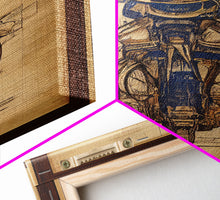 Load image into Gallery viewer, Da Vinci style steampunk motorcycle diagram, canvas print, man cave wall art, motorcycle art