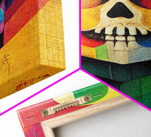 Cargar imagen en el visor de la galería, Cool Skull art, canvas print, sugar skull wall decor, skeleton face painting, abstract art deco style Halloween art