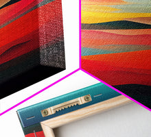 Load image into Gallery viewer, Art deco style clouds and sunset, midcentury modern art, canvas print, unique colorful wall art