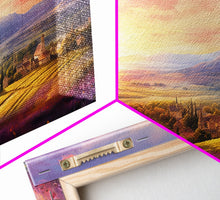 Load image into Gallery viewer, Beautiful Fields of Lavender, Framed Canvas Print, Wall Art, Boho Wall Decor, Sunset Painting, French Countryside, Farmhouse Art