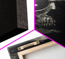 Carregar imagem no visualizador da galeria, Glowing Eyes Grim Reaper, Spooky Halloween Canvas Art, Framed Canvas Print, Halloween Wall Decor, Skull Portrait