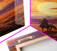 Load image into Gallery viewer, Cowboy Wall Art, Western Decor, Sunset Wall Art, Desert Art, Canvas Print, Wall Art, Vertical Art, Boys Bedroom Decor, Ranch Wall Art