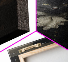 Carregar imagem no visualizador da galeria, Cute Renaissance Cat, Black Cat Print, Goth Home Decor, Art Canvas Print, Dark Academia, Gothic Victorian, Halloween Decor, Witch Familiar