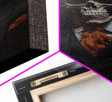 Load image into Gallery viewer, Spooky Skeleton Business Man, Halloween Art, Framed Canvas Print, Halloween Canvas, Skeleton Painting, Victorian Gothic Decor