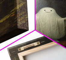 Load image into Gallery viewer, Goofy Ghost In The Rain, Vintage Halloween Canvas, Framed Canvas Print, Cute Wall Art, Who's Haunting Who?