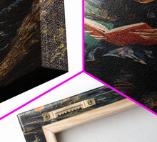 Load image into Gallery viewer, Cute Witch Reading Spells To Her Black Cat Familiar, Vintage Halloween Art, Framed Canvas Print, Halloween Canvas Art, Witchcraft