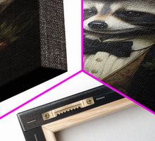 Load image into Gallery viewer, Distinguished Dapper Gentleman Raccoon, Funny Animal Prints, Humorous Art, Framed Canvas, Wall Art, Canvas Print, Funny Halloween Decor