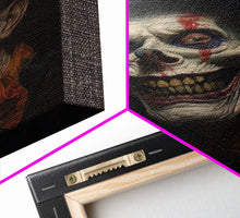 Load image into Gallery viewer, Creepy Clown Art Canvas Print, Victorian Horror Decor, Gothic Halloween Art, Framed Canvas, Halloween Canvas, Scary Wall Art, Unusual Decor