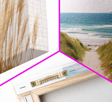 Load image into Gallery viewer, Beautiful Set of 3 Pampas Grass Beach Ocean Shore Photography Prints Minimalist Modern Art Neutral Coastal Room Decor Framed Canvas Wall Art