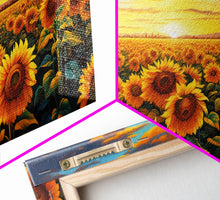 Load image into Gallery viewer, Beautiful Canvas Print Set | Sunflowers Wall Art Triptych | Botanical Print Set | Living Room Wall Art | Flower Illustrations | Flower Art