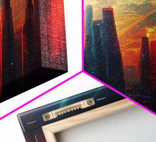Load image into Gallery viewer, Cyberpunk City At Sunset, Futuristic, 3 Piece Wall Art, Ready To Hang Canvas Print, Cool Living Room Wall Art Decor