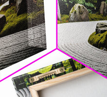 Load image into Gallery viewer, Zen Garden Art, Framed Canvas Print, Meditation Center Wall Decor, Lobby Art, Entryway Decor, Calming Meditation Art