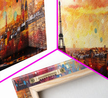 Load image into Gallery viewer, Eiffel Tower Abstract Paris France Panoramic Framed Canvas Print, Van Gogh Inspired Original Painting, Colorful Wall Art