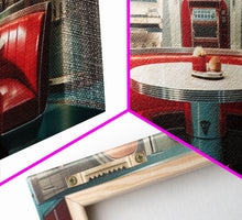 Load image into Gallery viewer, Atomic Age Scifi Style 1950s Diner Booth Wall Art, Framed Canvas Print, MCM, Midcentury Modern Wall Art, Diner Decor