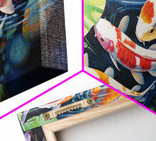 Load image into Gallery viewer, The Koi Pond Framed Canvas Print, Koi Fish Decor, Koi Fish Garden Wall Art, Koi Fish and Lilly Pads