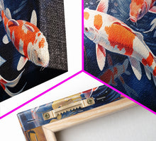 Load image into Gallery viewer, The Koi Pond Framed Canvas Print, Koi Fish Decor, Koi Fish Garden Wall Art, Koi Fish and Lilly Pads