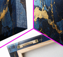 Load image into Gallery viewer, Black, Blue and Gold Marble Canvas Wall Art, Abstract Canvas Art, Panoramic Art, Large Wall Art, Marble Wall Decor, Large Canvas Modern Art