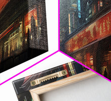 Carregar imagem no visualizador da galeria, Futuristic Cyberpunk City, Framed Canvas Print, Dystopian Art, Metropolis Painting, Unique Office Decor