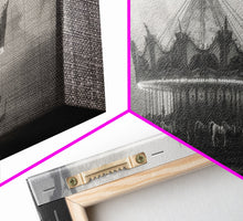 Load image into Gallery viewer, Creepy Carousel / Merry Go Round Wall Art, Framed Canvas Print, Black And White Art