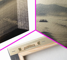 Load image into Gallery viewer, Boat Art, Black And White, Minimalist Wall Art, Mountain Wall Art, Canvas Print, Wall Hanging, Portrait Art, Nature Print, Nautical Print