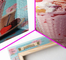 Load image into Gallery viewer, A Strawberry Sunday, Ice Cream Art, Framed Canvas Print, Ice Cream Parlor Decor, Icecream Shop Wall Art, MCM Style Decor, Kitchen decor